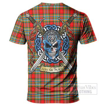 Chattan Tartan T-Shirt with Family Crest Celtic Skull Style