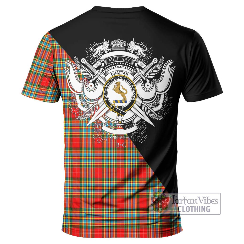 Chattan Tartan T-Shirt with Family Crest and Military Logo Style - Tartanvibesclothing Shop