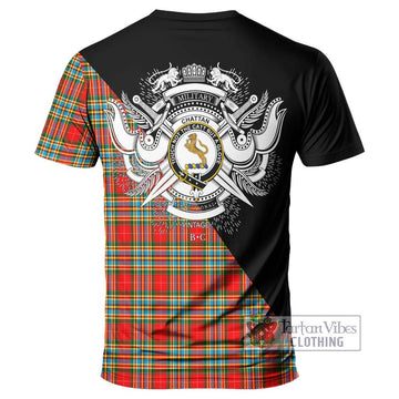 Chattan Tartan T-Shirt with Family Crest and Military Logo Style