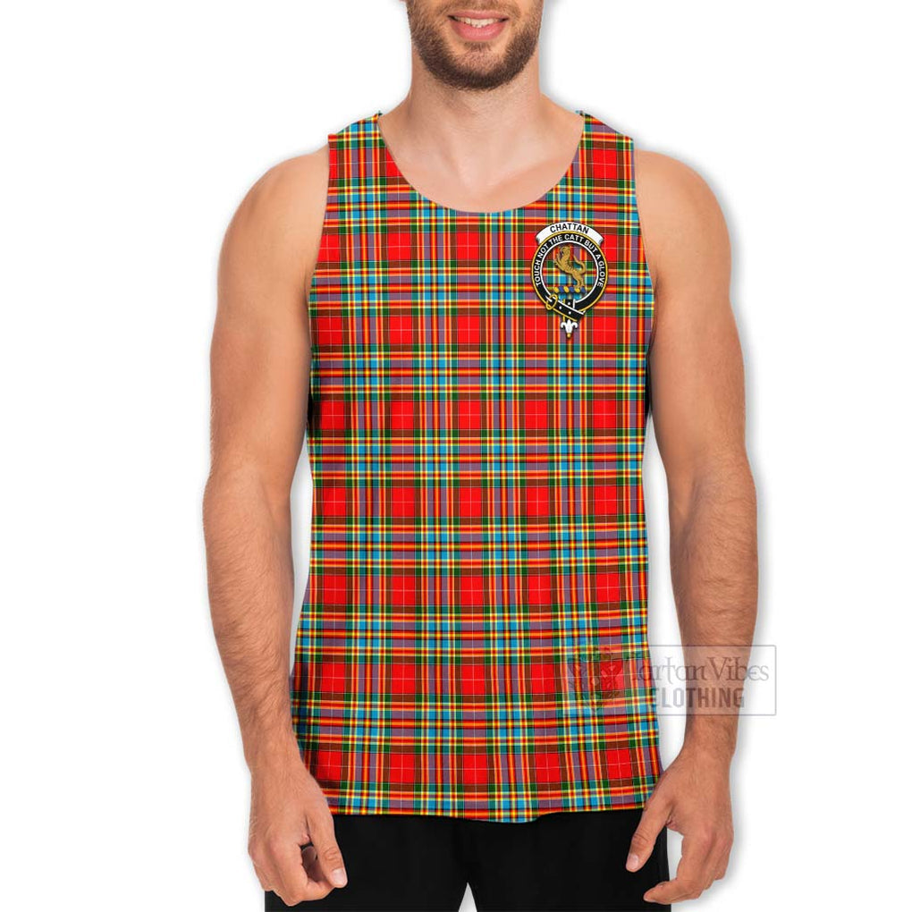 Tartan Vibes Clothing Chattan Tartan Men's Tank Top with Family Crest and Bearded Skull Holding Bottles of Whiskey