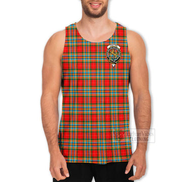 Chattan Tartan Men's Tank Top with Family Crest and Bearded Skull Holding Bottles of Whiskey