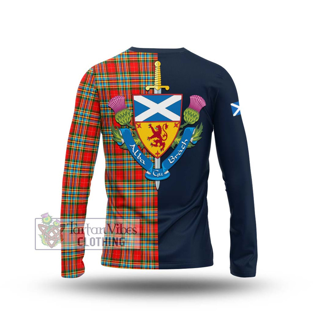 Tartan Vibes Clothing Chattan Tartan Long Sleeve T-Shirt with Scottish Lion Royal Arm Half Style