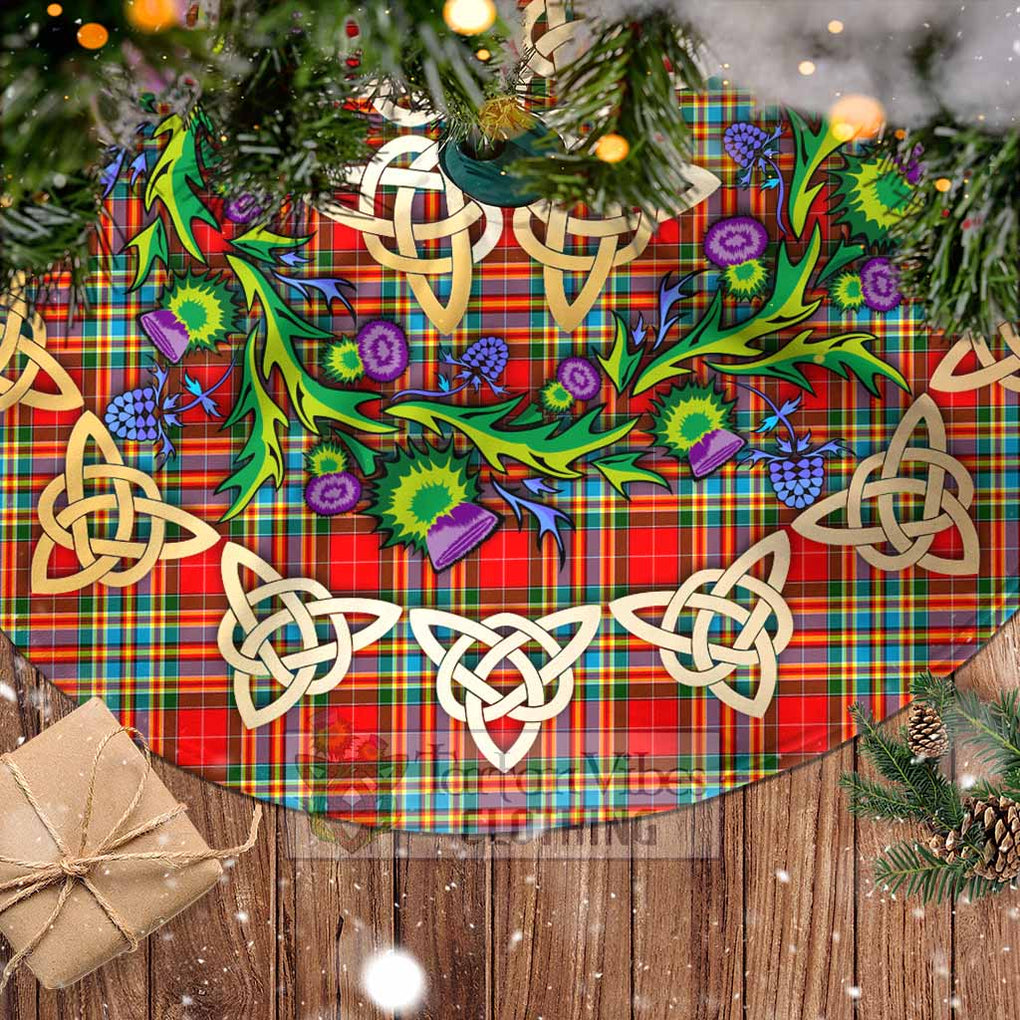 Tartan Vibes Clothing Chattan Tartan Christmas Tree Skirt with Thistle Celtic Knot Style