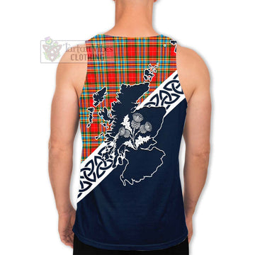 Chattan Tartan Men's Tank Top Featuring Thistle and Scotland Map