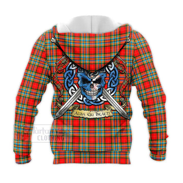 Chattan Tartan Knitted Hoodie with Family Crest Celtic Skull Style