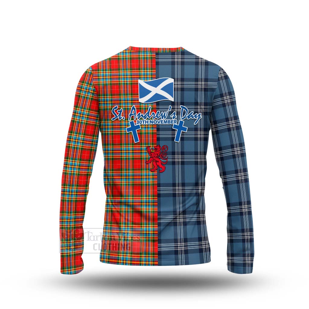 Tartan Vibes Clothing Chattan Tartan Long Sleeve T-Shirt Happy St. Andrew's Day Half Tartan Style