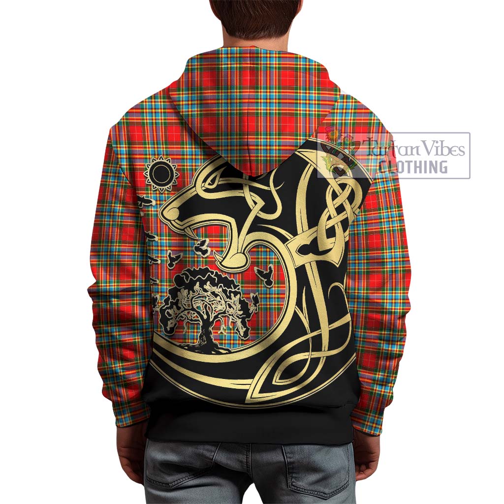 Tartan Vibes Clothing Chattan Tartan Hoodie with Family Crest Celtic Wolf Style
