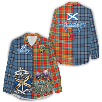 Chattan Tartan Women's Casual Shirt Happy St. Andrew's Day Half Tartan Style