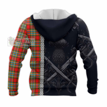 Chattan Tartan Knitted Hoodie with Family Crest Cross Sword Thistle Celtic Vibes