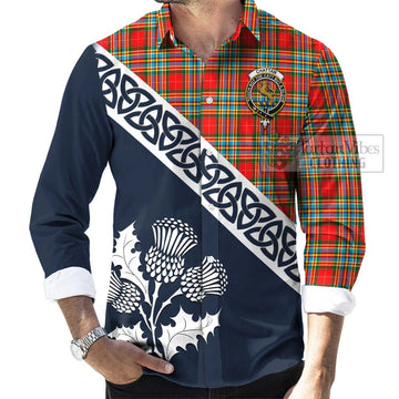 Chattan Tartan Long Sleeve Button Shirt Featuring Thistle and Scotland Map