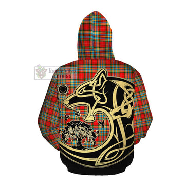 Chattan Tartan Cotton Hoodie with Family Crest Celtic Wolf Style