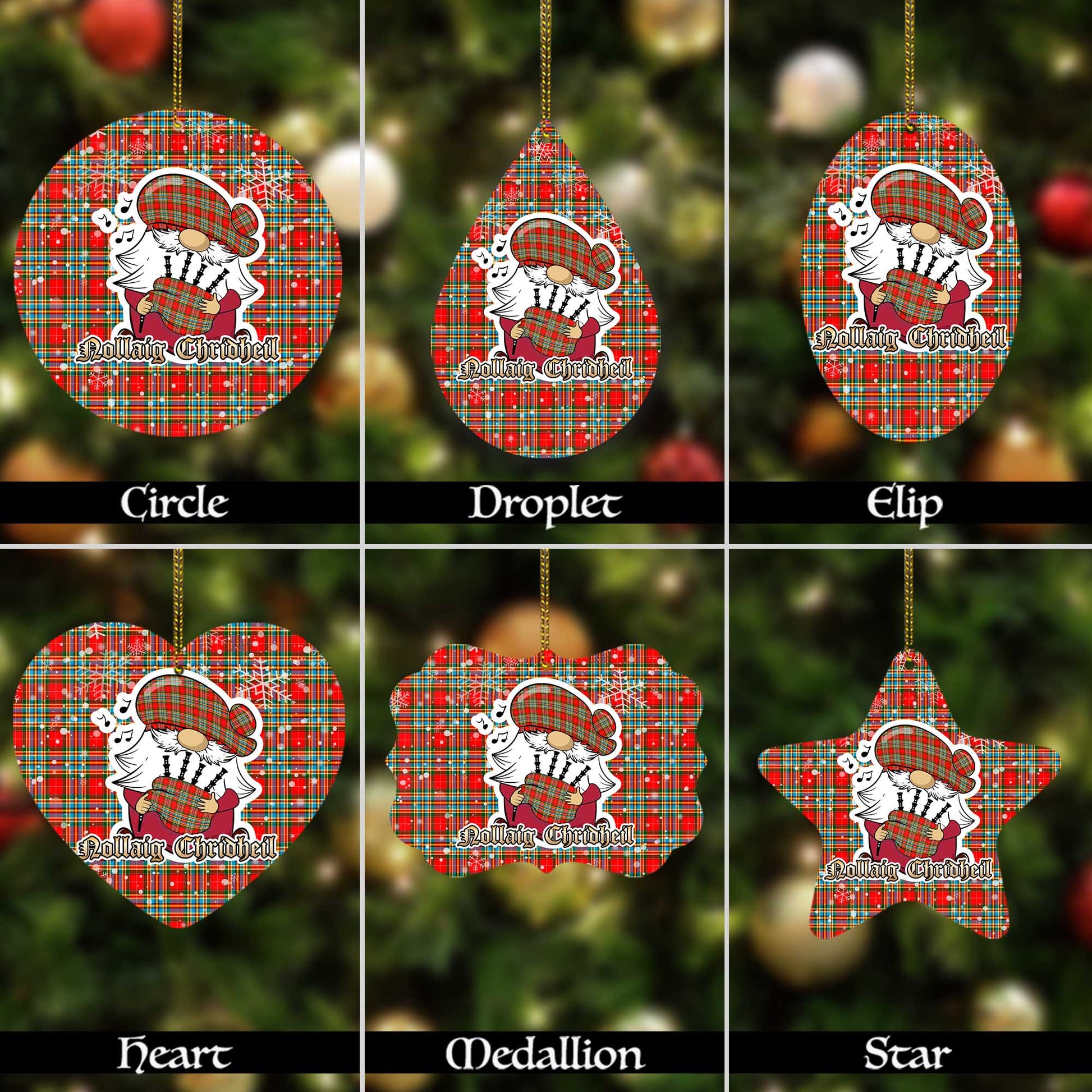 Chattan Tartan Christmas Ornaments with Scottish Gnome Playing Bagpipes Alumium - Tartanvibesclothing