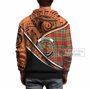 Chattan Crest Tartan Hoodie with Polynesian Vibes Style - Orange Version