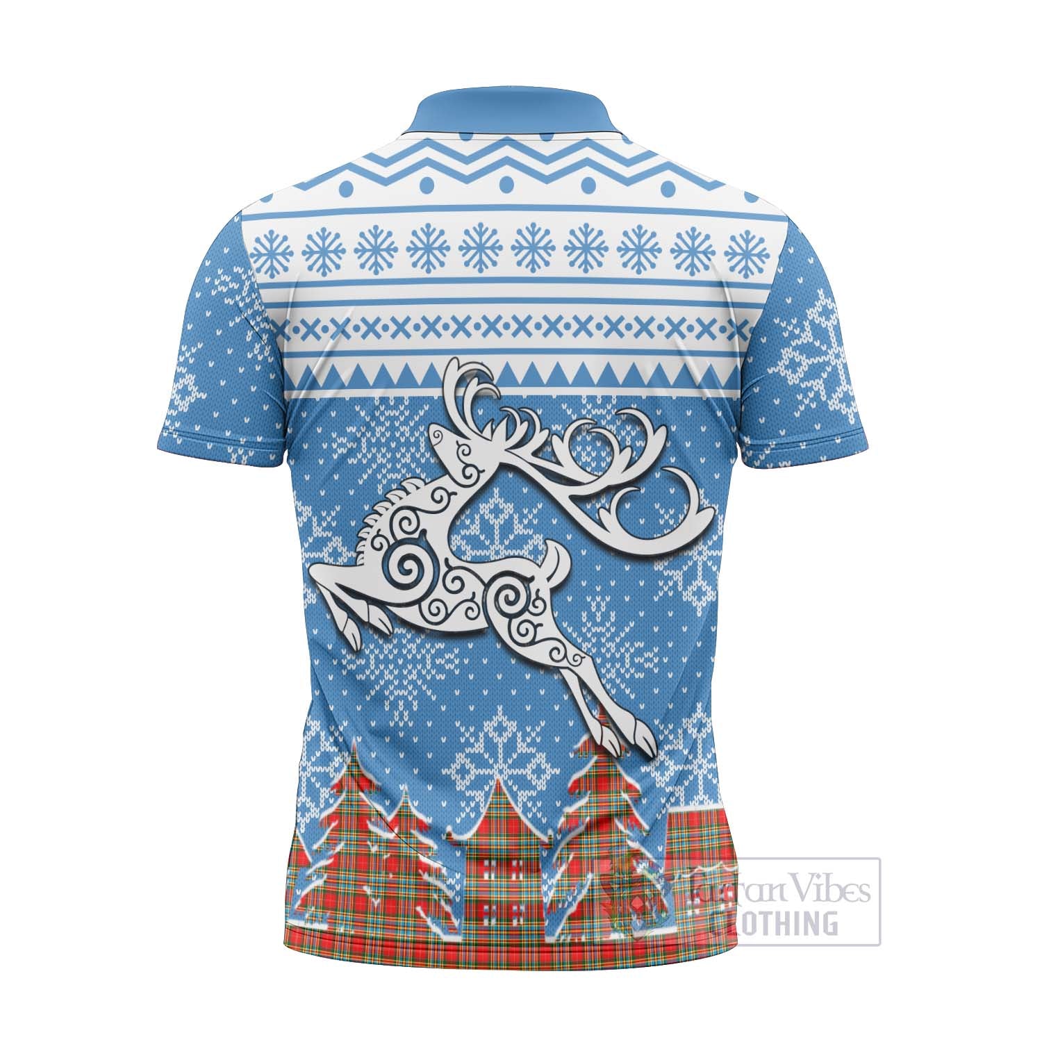 Tartan Vibes Clothing Chattan Clan Christmas Zipper Polo Shirt Celtic Reindeer Style