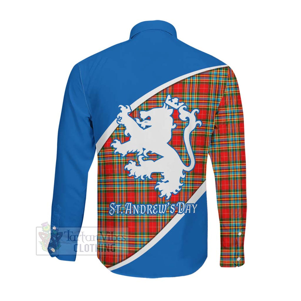 Tartan Vibes Clothing Chattan Family Crest Tartan Long Sleeve Button Shirt Celebrate Saint Andrew's Day in Style