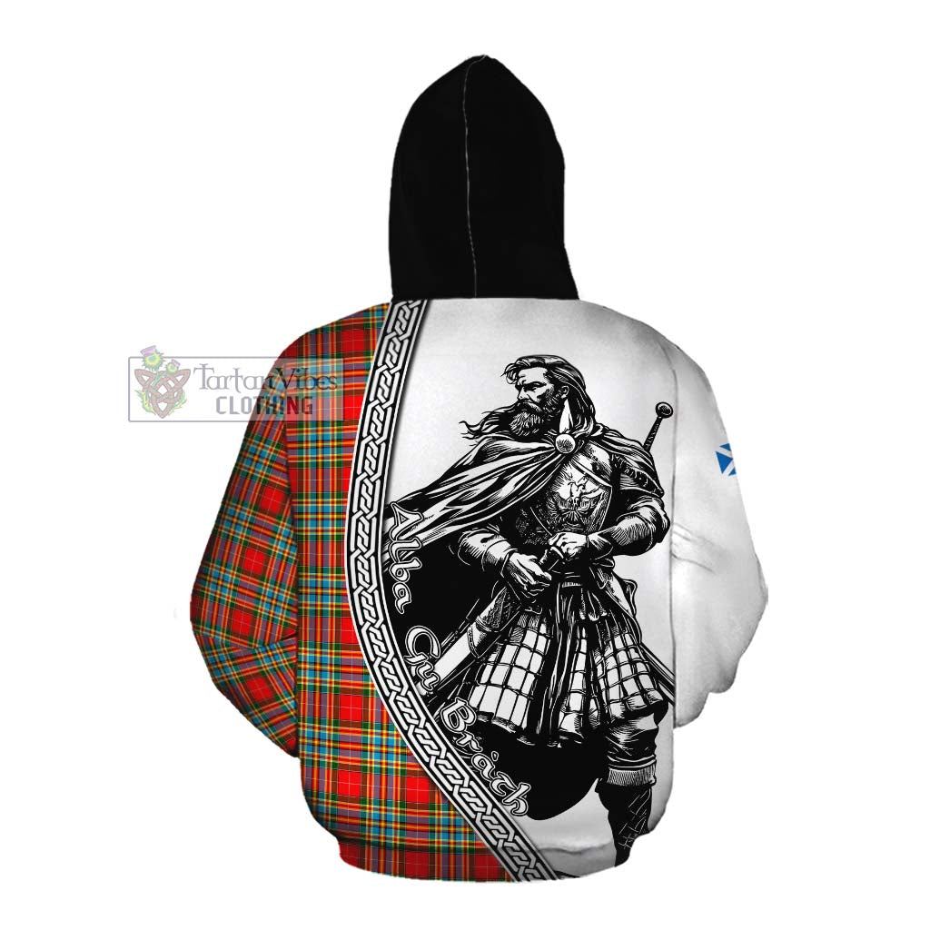 Tartan Vibes Clothing Chattan Tartan Clan Crest Cotton Hoodie with Highlander Warrior Celtic Style