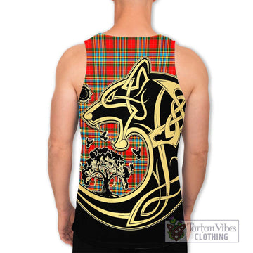 Chattan Tartan Men's Tank Top with Family Crest Celtic Wolf Style