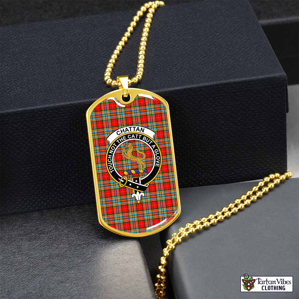 Tartan Vibes Clothing Chattan Tartan Dog Tag Necklace with Family Crest