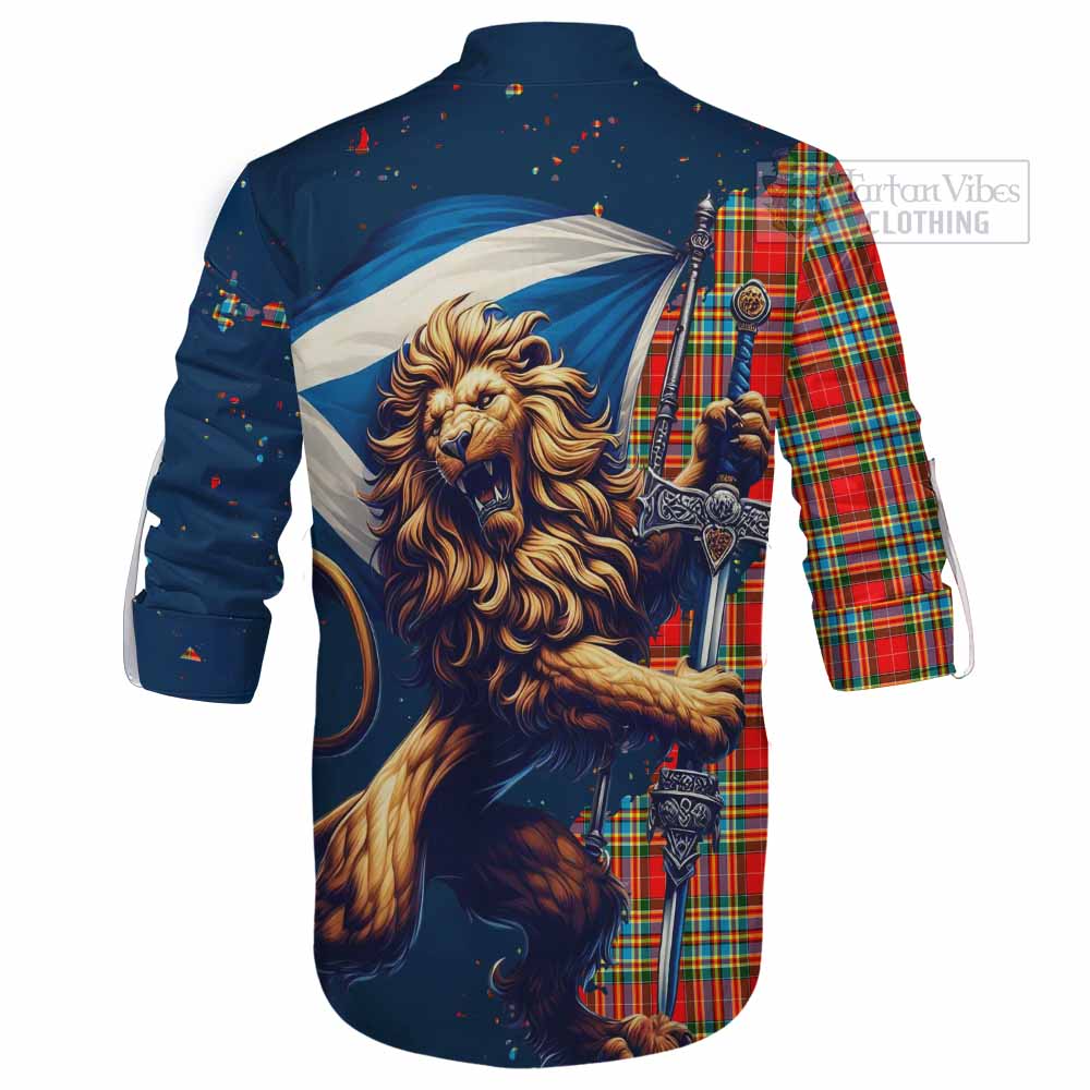 Tartan Vibes Clothing Chattan Tartan Family Crest Ghillie Kilt Shirt with Scottish Majestic Lion