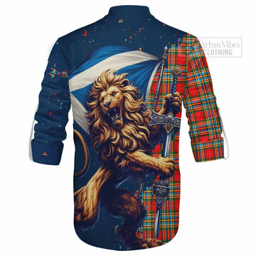 Chattan Tartan Family Crest Ghillie Kilt Shirt with Scottish Majestic Lion