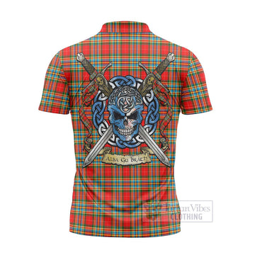 Chattan Tartan Zipper Polo Shirt with Family Crest Celtic Skull Style