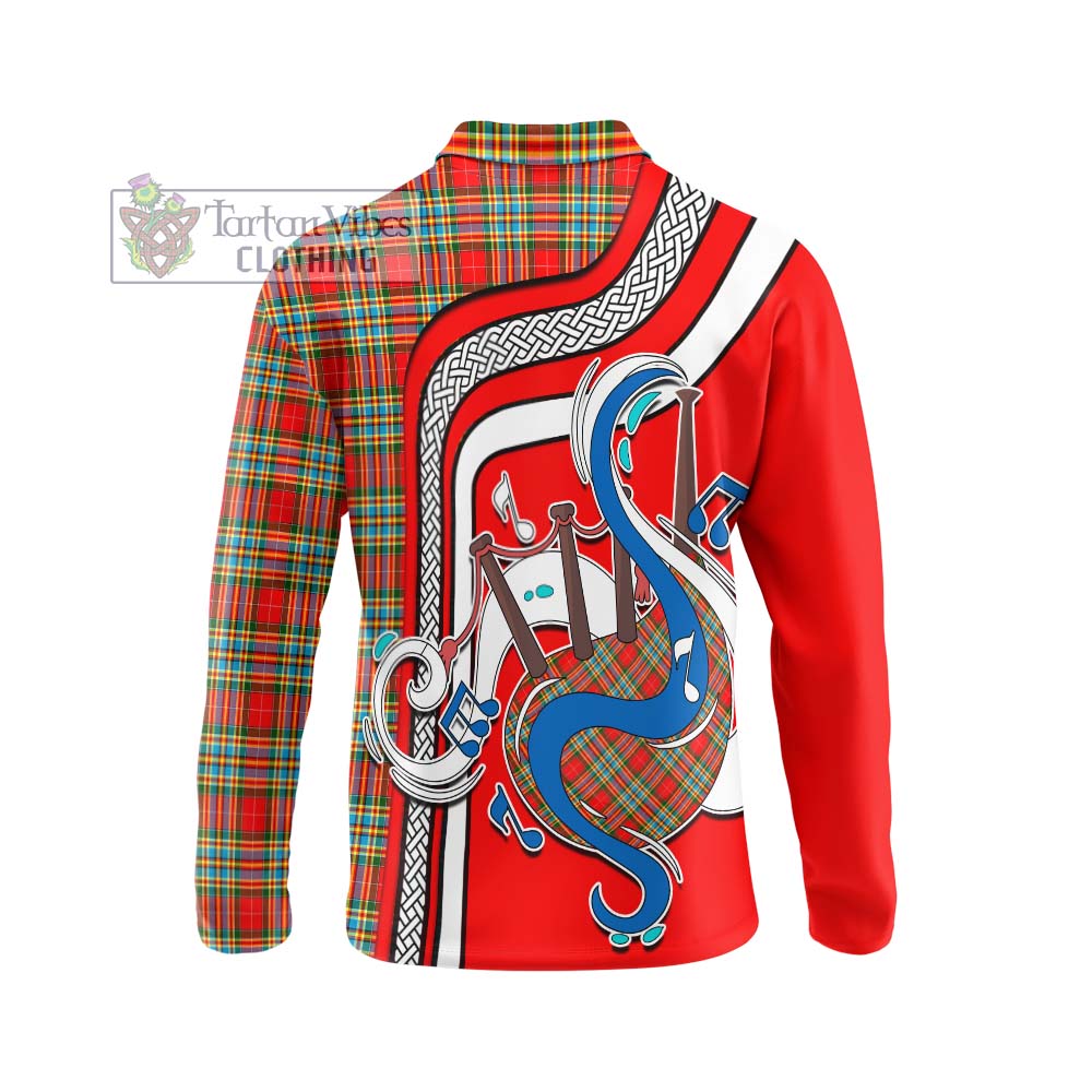 Tartan Vibes Clothing Chattan Tartan Long Sleeve Polo Shirt with Epic Bagpipe Style