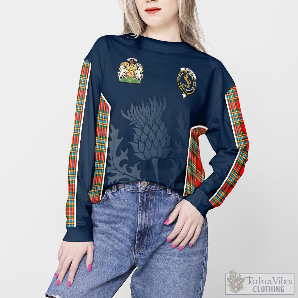 Tartan Vibes Clothing Chattan Tartan Sweatshirt with Family Crest and Scottish Thistle Vibes Sport Style