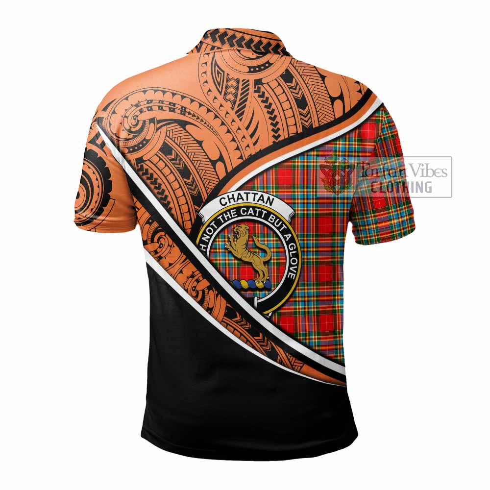 Tartan Vibes Clothing Chattan Crest Tartan Polo Shirt with Maori Tattoo Style - Orange Version