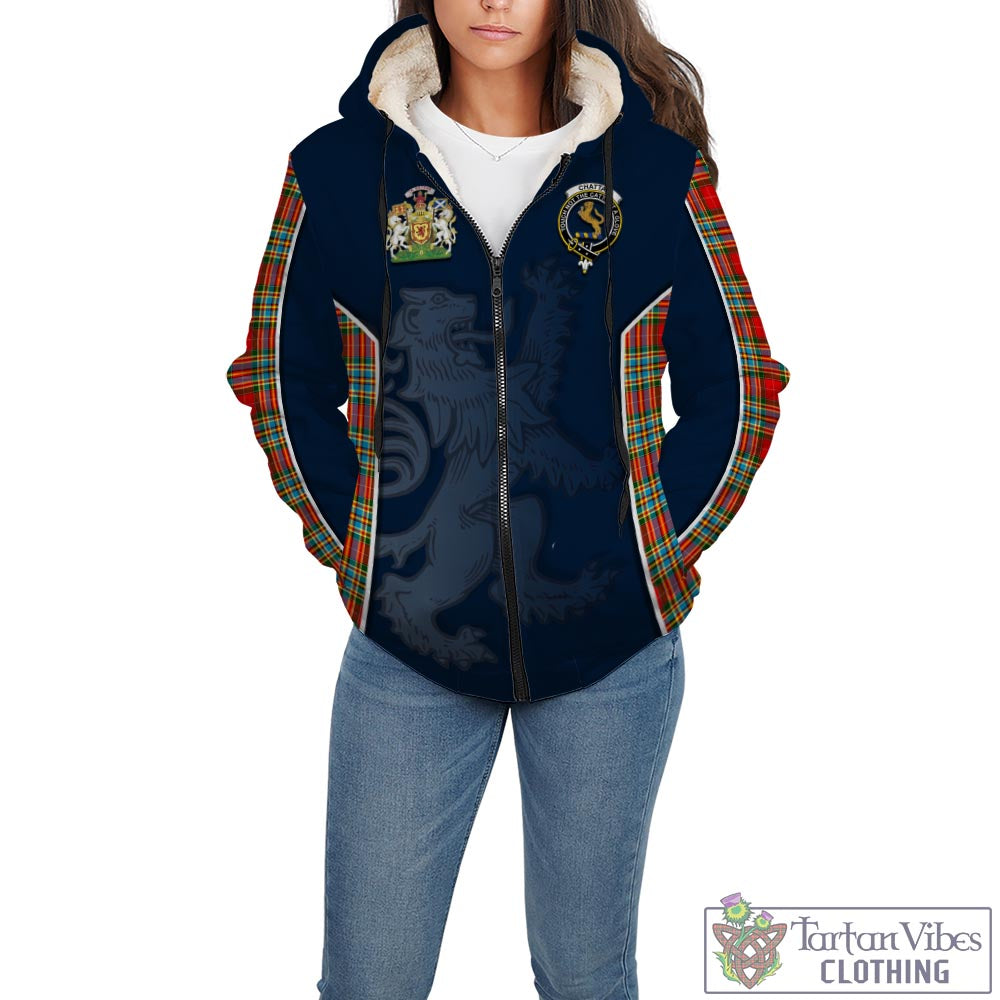 Tartan Vibes Clothing Chattan Tartan Sherpa Hoodie with Family Crest and Lion Rampant Vibes Sport Style