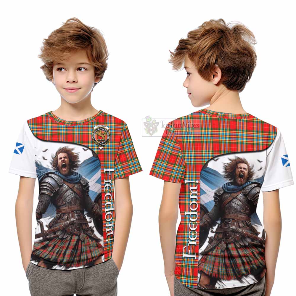 Tartan Vibes Clothing Chattan Crest Tartan Kid T-Shirt Inspired by the Freedom of Scottish Warrior