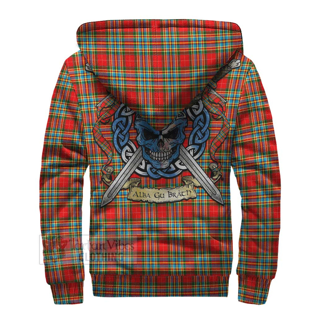 Tartan Vibes Clothing Chattan Tartan Sherpa Hoodie with Family Crest Celtic Skull Style