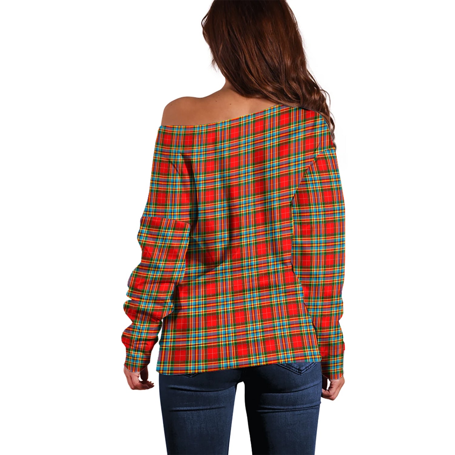 Chattan Tartan Off Shoulder Women Sweater - Tartanvibesclothing