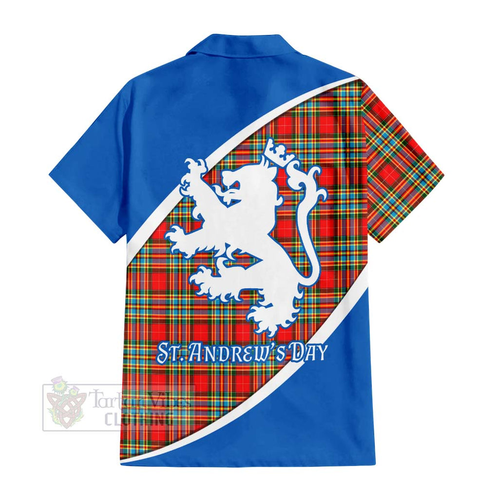 Tartan Vibes Clothing Chattan Family Crest Tartan Short Sleeve Button Shirt Celebrate Saint Andrew's Day in Style