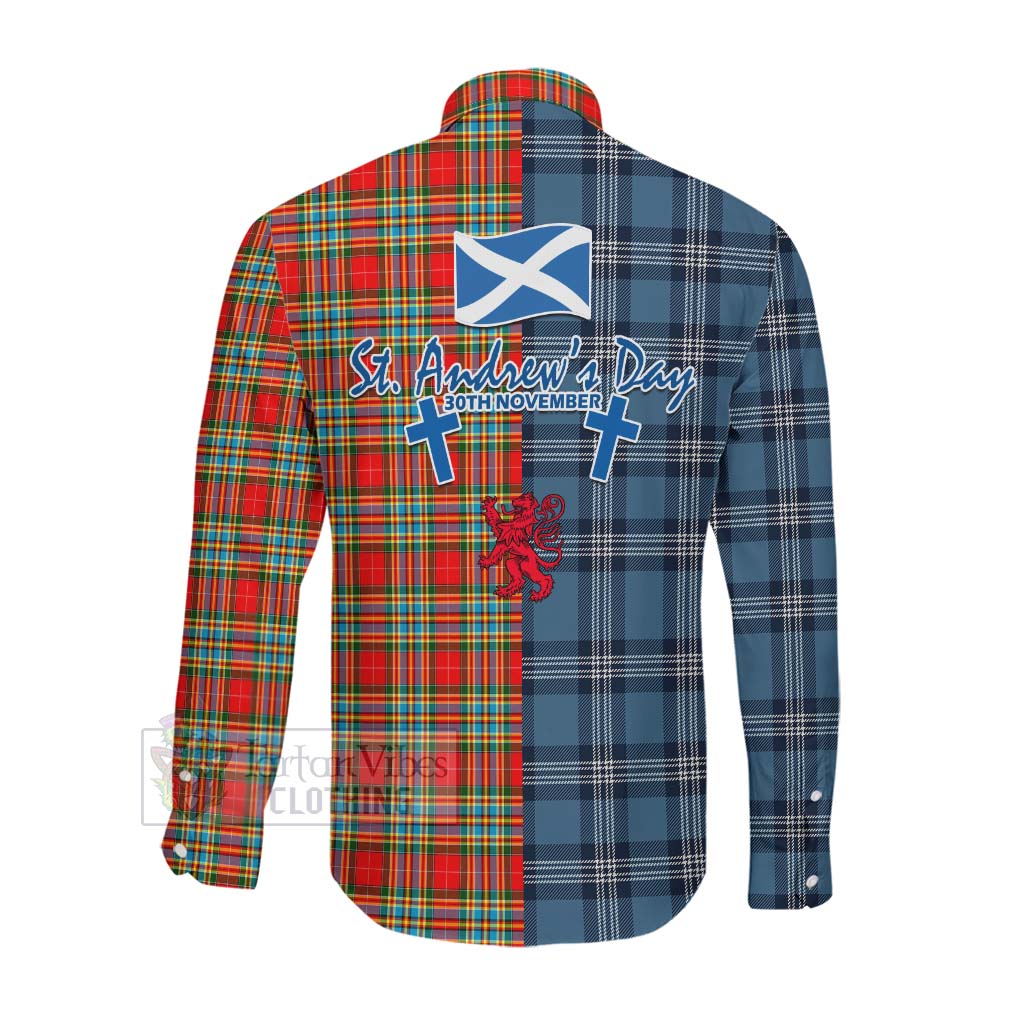 Tartan Vibes Clothing Chattan Tartan Long Sleeve Button Shirt Happy St. Andrew's Day Half Tartan Style