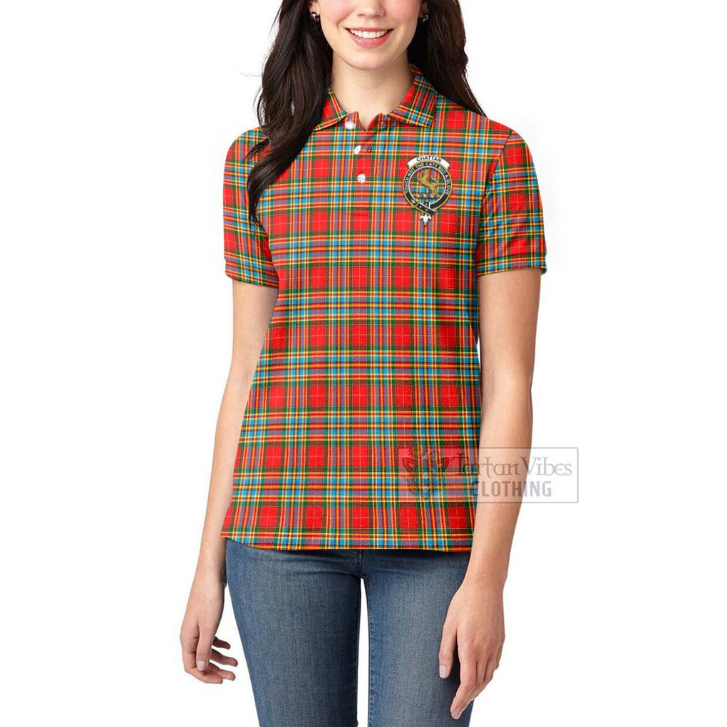 Tartan Vibes Clothing Chattan Tartan Women's Polo Shirt with Family Crest Celtic Skull Style