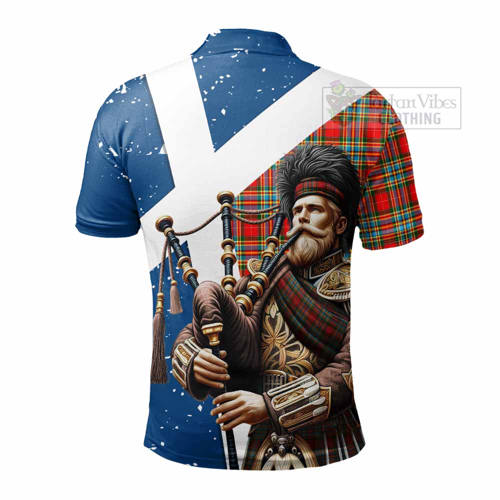 Tartan Vibes Clothing Chattan Tartan Polo Shirt with Family Crest Scottish Bagpiper Vibes