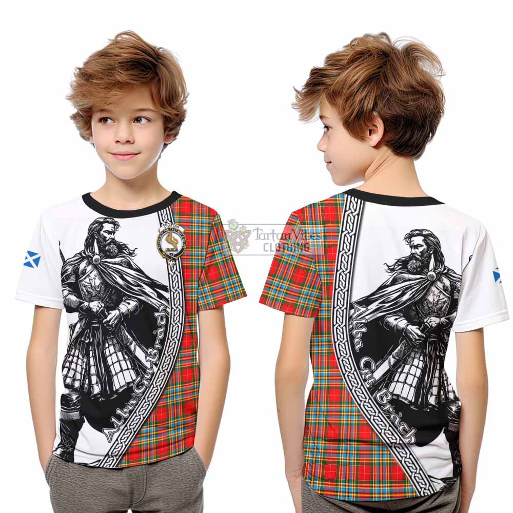 Chattan Tartan Clan Crest Kid T-Shirt with Highlander Warrior Celtic Style - Tartan Vibes Clothing