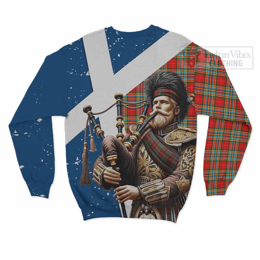 Tartan Vibes Clothing Chattan Tartan Sweatshirt with Family Crest Scottish Bagpiper Vibes