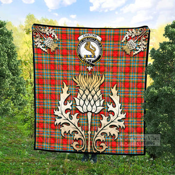 Chattan Tartan Quilt with Family Crest and Golden Thistle Style