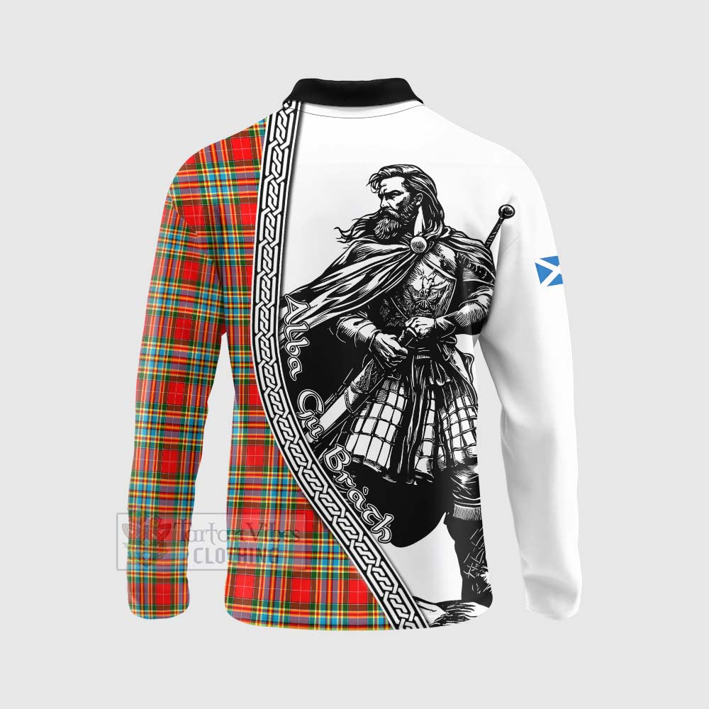 Tartan Vibes Clothing Chattan Tartan Clan Crest Long Sleeve Polo Shirt with Highlander Warrior Celtic Style