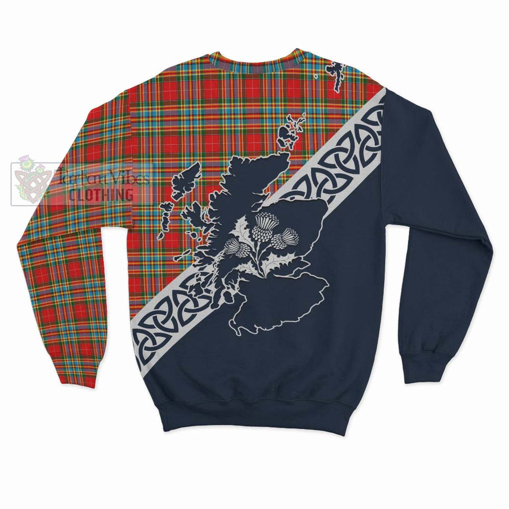 Tartan Vibes Clothing Chattan Tartan Sweatshirt Featuring Thistle and Scotland Map