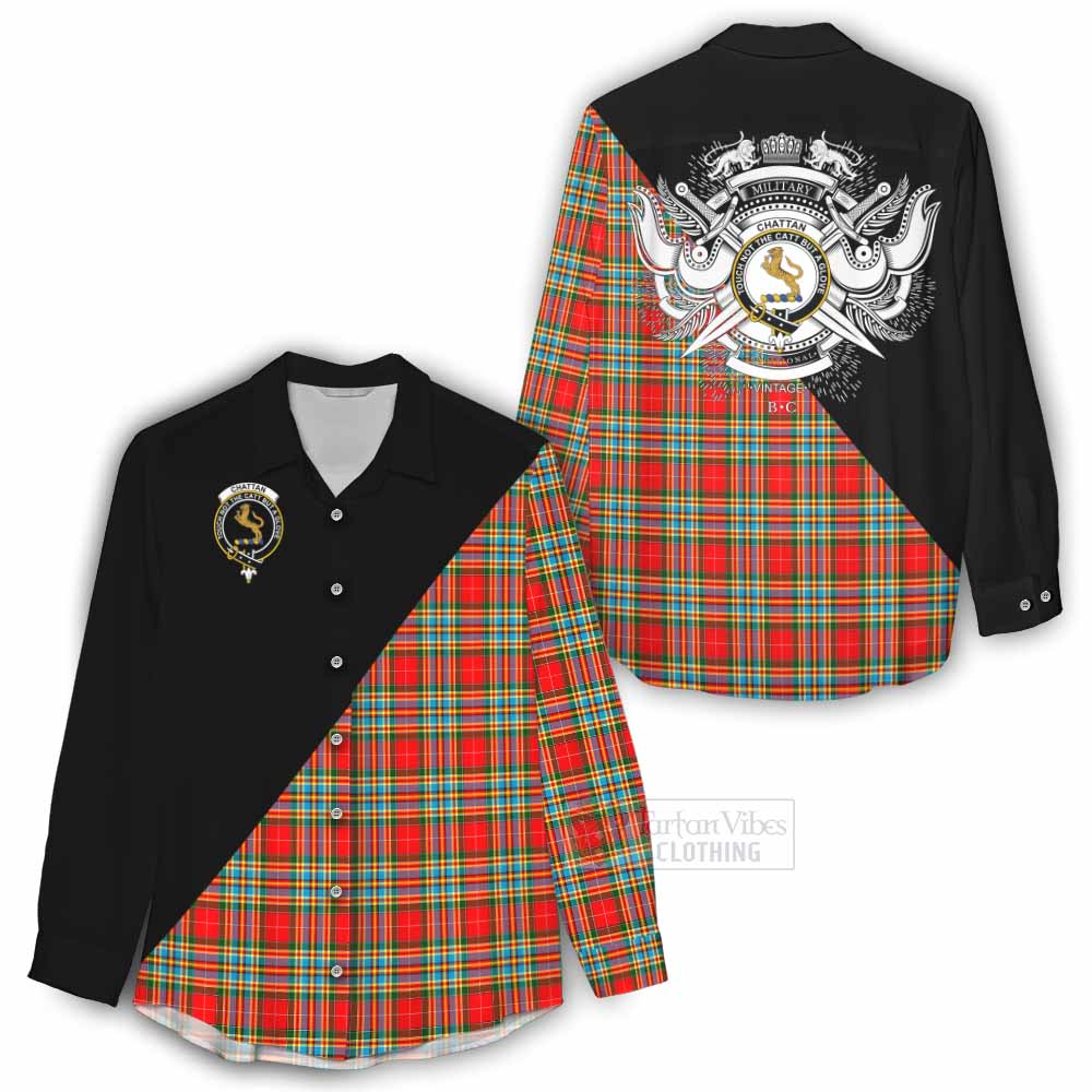 Tartan Vibes Clothing Chattan Tartan Women's Casual Shirt with Family Crest and Military Logo Style