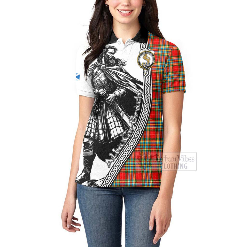 Tartan Vibes Clothing Chattan Tartan Clan Crest Women's Polo Shirt with Highlander Warrior Celtic Style