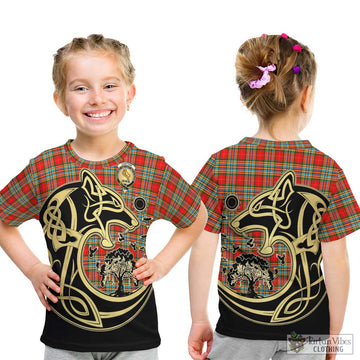 Chattan Tartan Kid T-Shirt with Family Crest Celtic Wolf Style