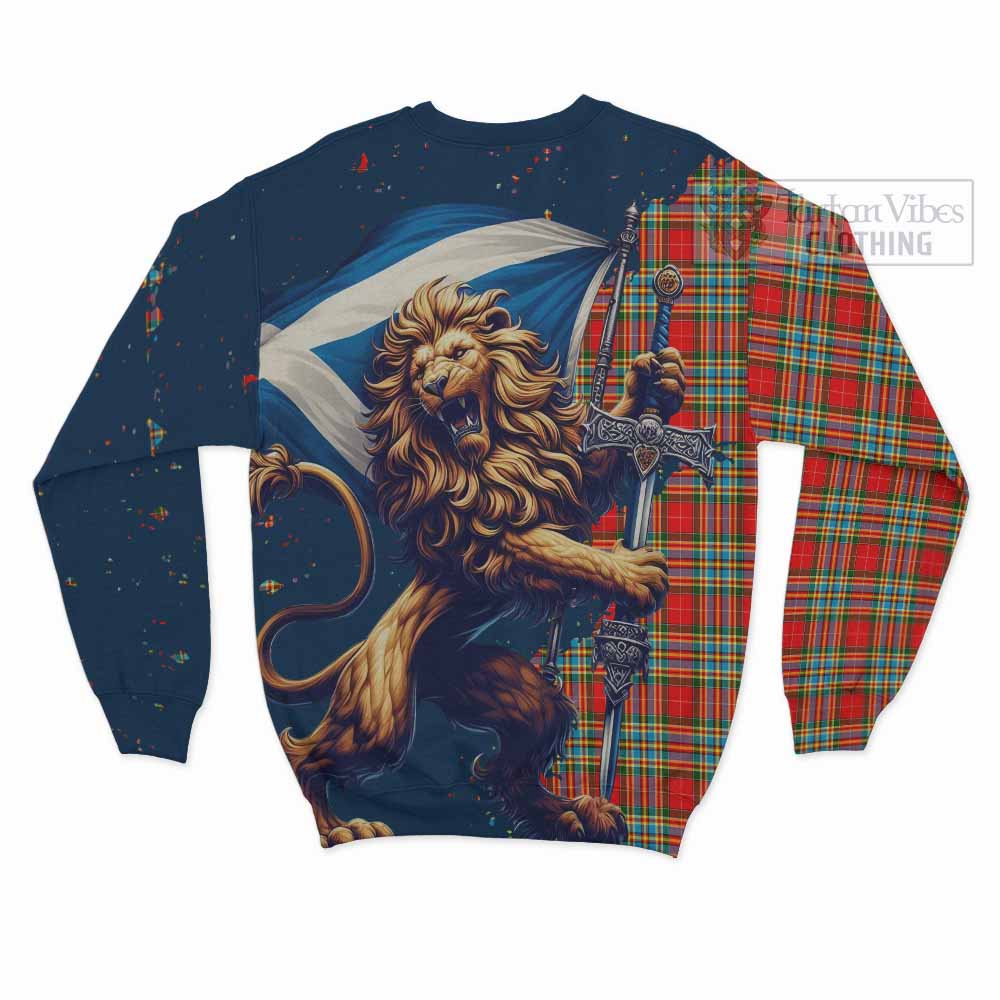 Tartan Vibes Clothing Chattan Tartan Family Crest Sweatshirt with Scottish Majestic Lion