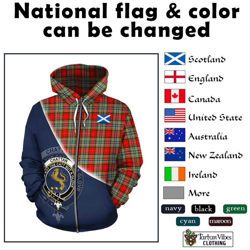 Chattan Tartan Hoodie with Personalised National Flag and Family Crest Half Style - Tartanvibesclothing Shop