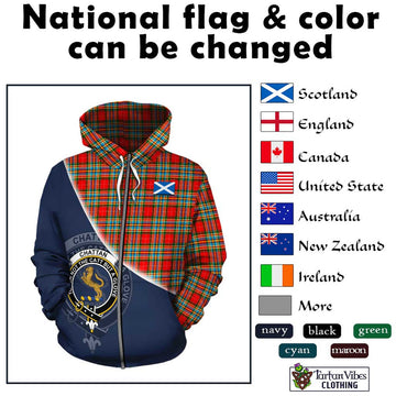 Chattan Tartan Hoodie with Personalised National Flag and Family Crest Half Style