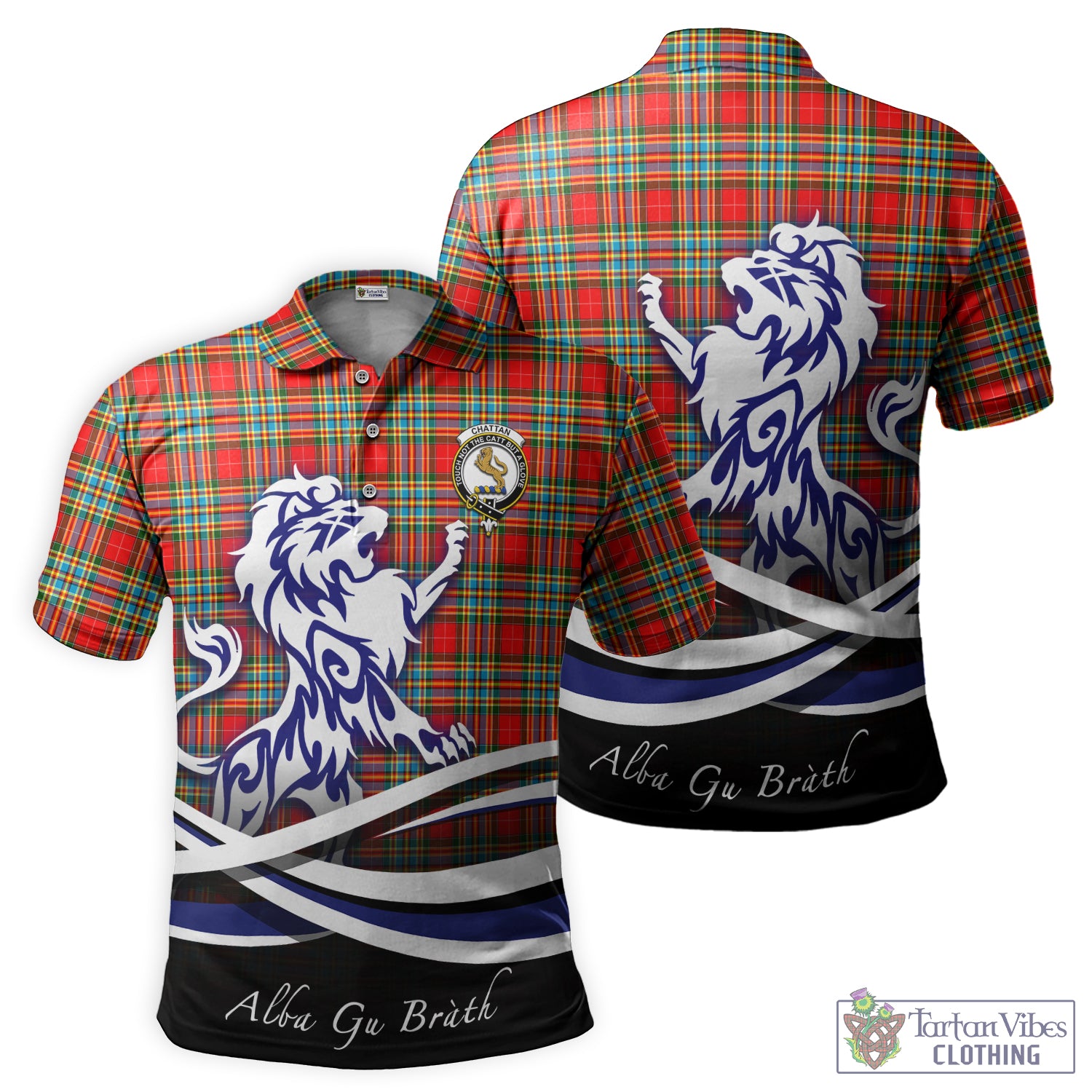 chattan-tartan-polo-shirt-with-alba-gu-brath-regal-lion-emblem