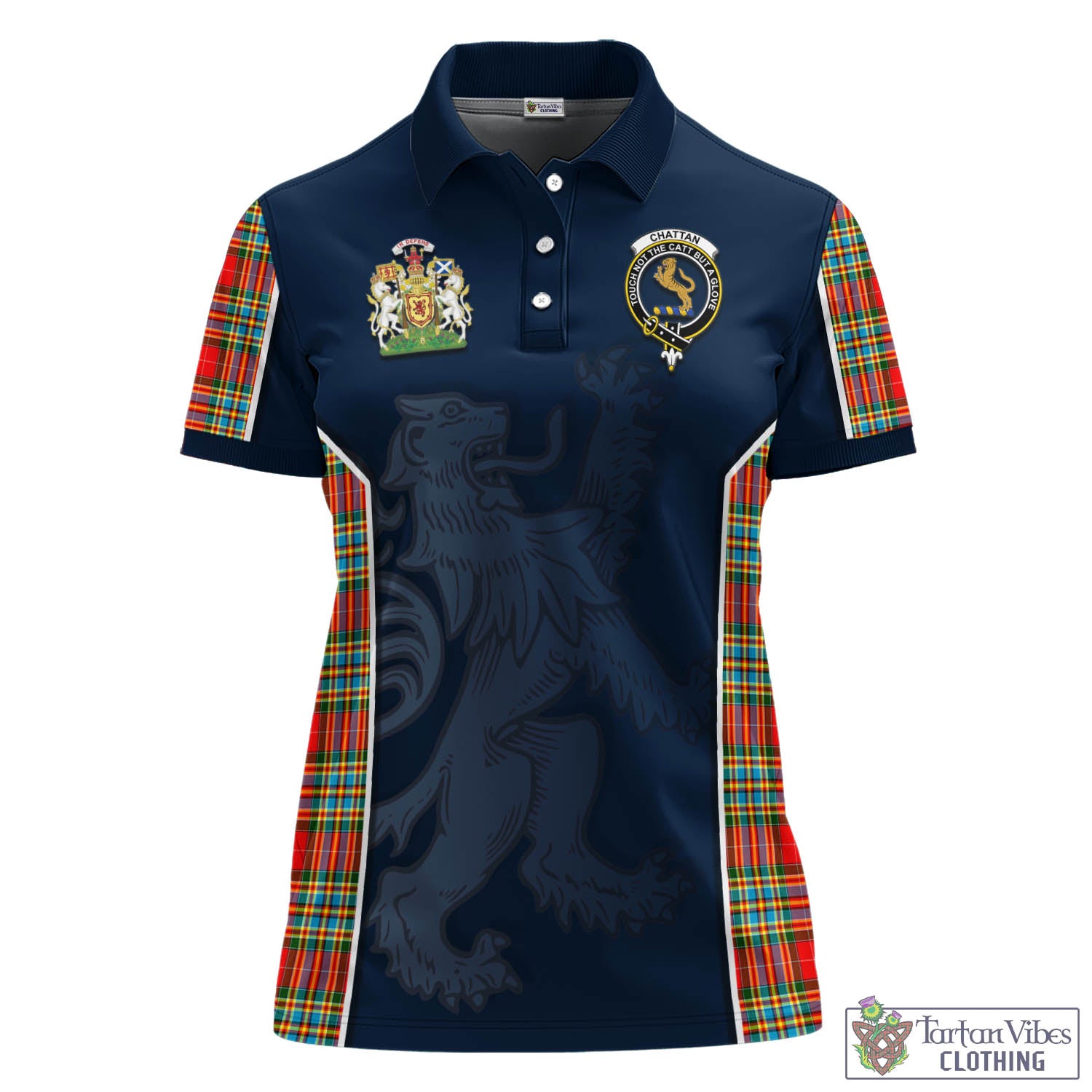 Tartan Vibes Clothing Chattan Tartan Women's Polo Shirt with Family Crest and Lion Rampant Vibes Sport Style