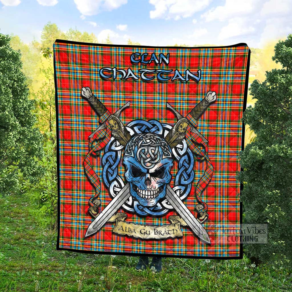 Tartan Vibes Clothing Chattan Tartan Quilt with Celtic Skull Alba Gu Brath Style